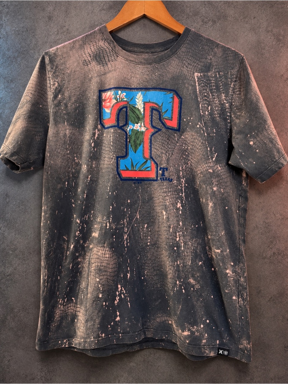 Custom Texas Rangers Distressed Bleached Floral Tee Men’s M/L